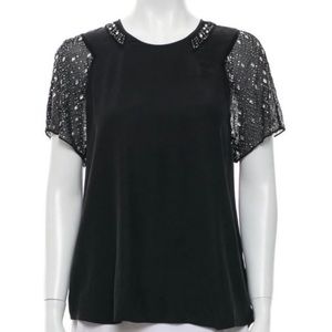 Rebecca Taylor silk top embellished sleeves